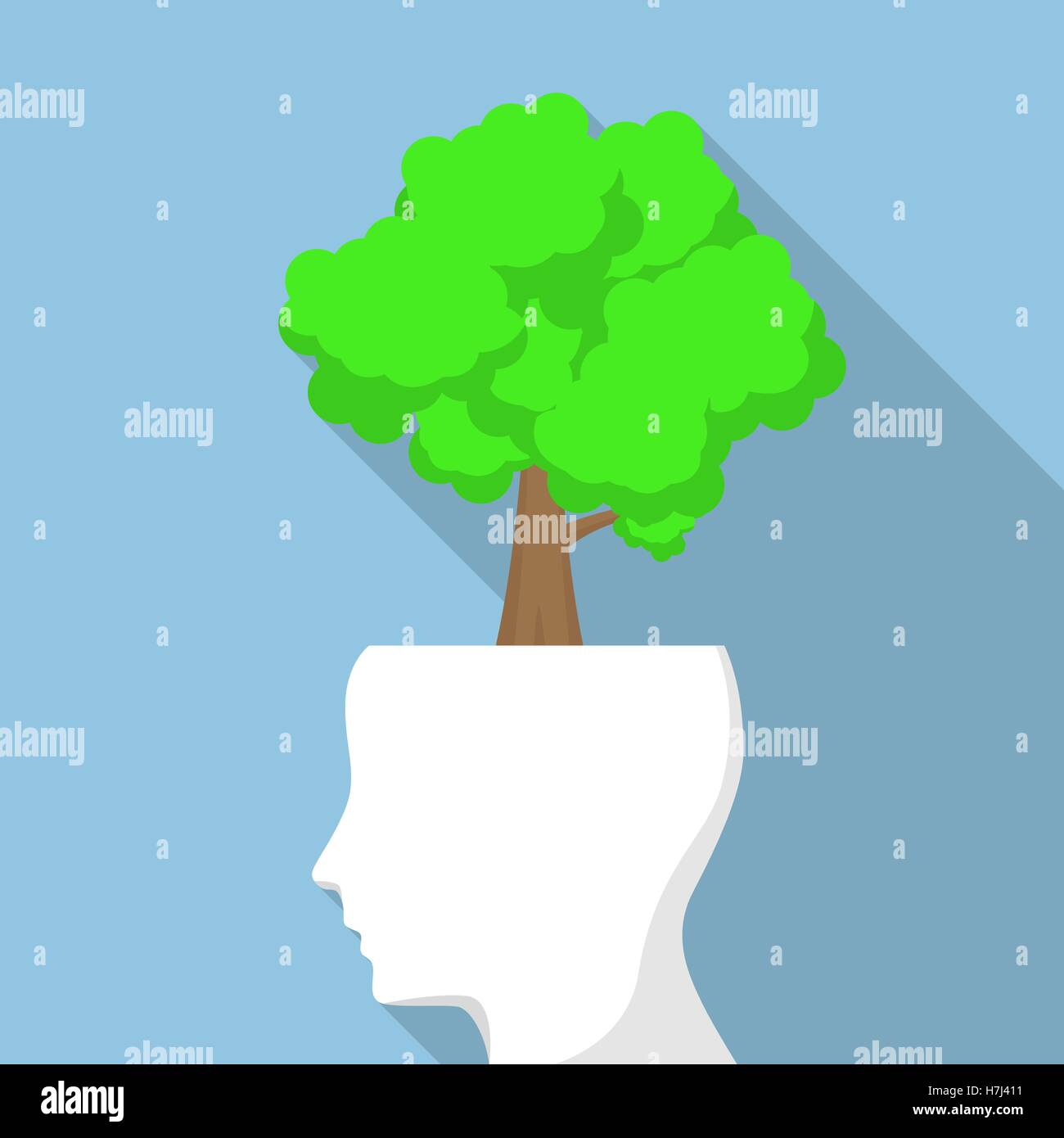 Albero sulla testa bianca, Pensare verde e concetto di ecologia Illustrazione Vettoriale