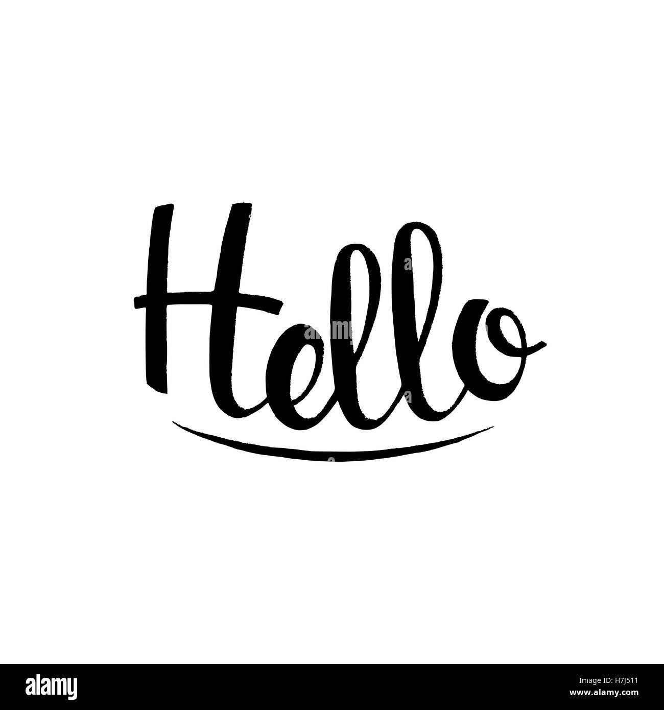 Ciao manoscritte lettering di inchiostro. Vettore moderno disegnato a mano calligraphy isolati su sfondo bianco per il vostro design Illustrazione Vettoriale