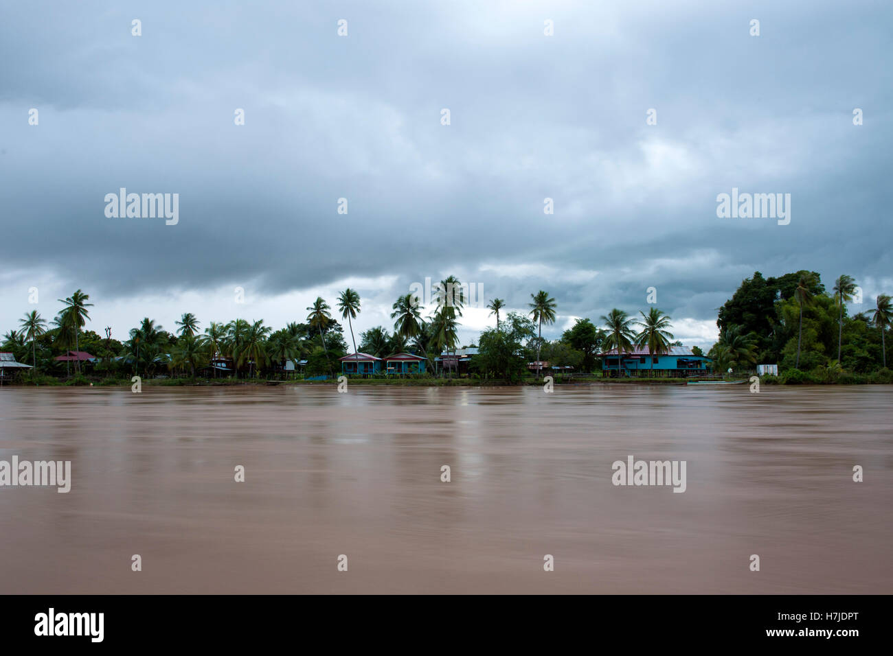 Vista del fiume Mekong da si Phan Don, o Four Thousand Islands, un arcipelago fluviale nel Laos meridionale. Foto Stock