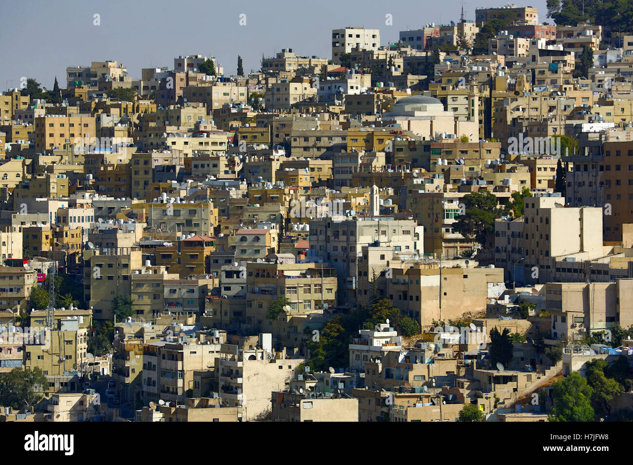 Paesaggio di case e edifici della città vecchia, Amman, Giordania Foto Stock