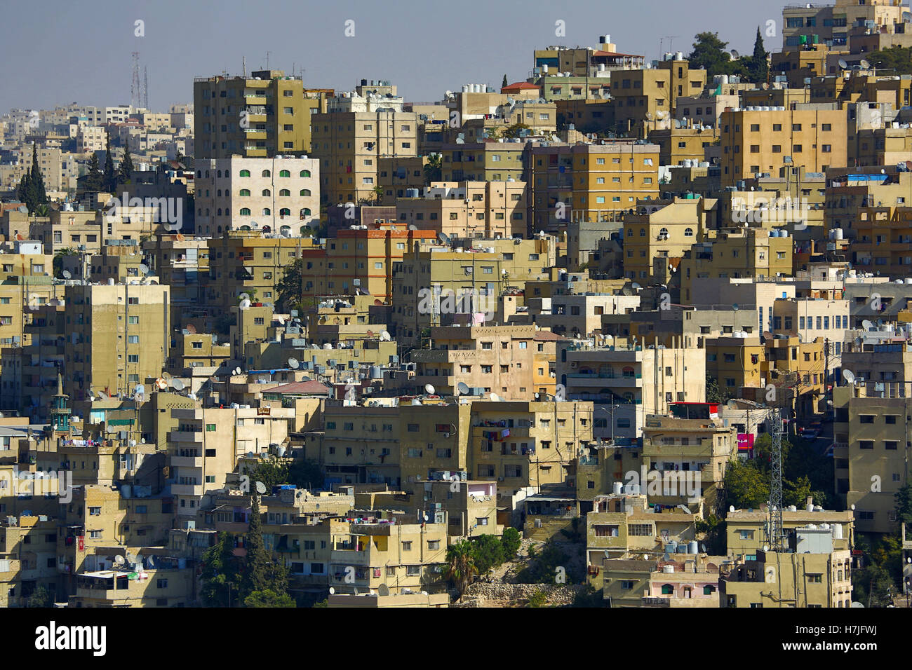 Paesaggio di case e edifici della città vecchia, Amman, Giordania Foto Stock