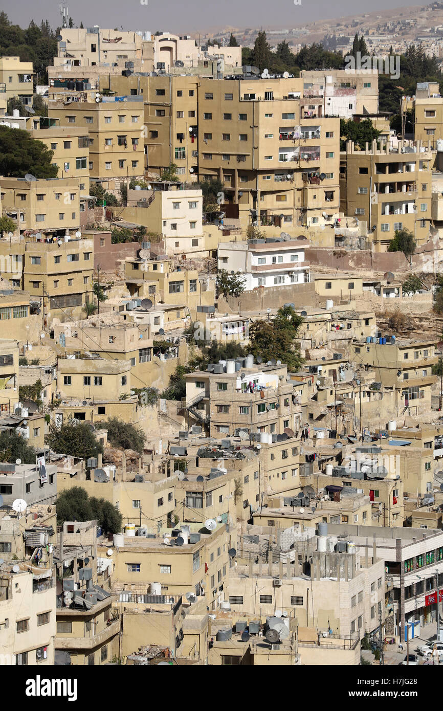 Paesaggio di case e edifici della città vecchia, Amman, Giordania Foto Stock