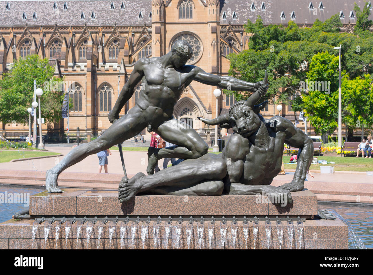 Teseo e il MINOTAURO sezione dell'Archibald Fontana in Hyde Park Sydney Foto Stock