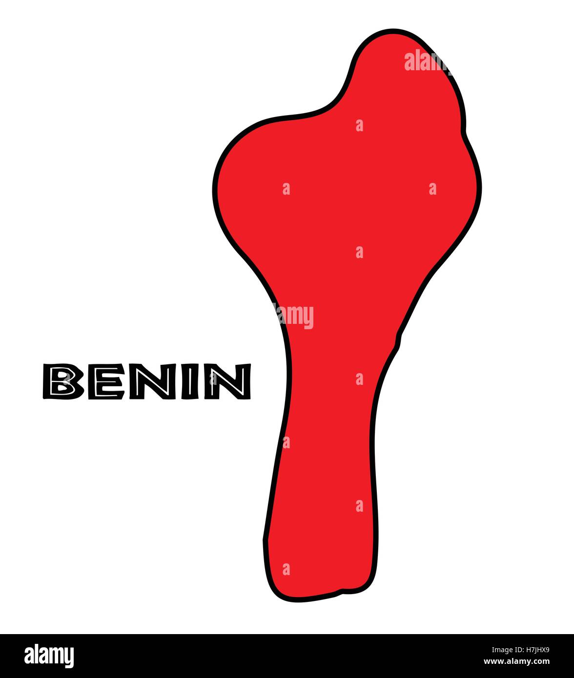 Benin mappa di contorno in rosso su sfondo bianco Illustrazione Vettoriale