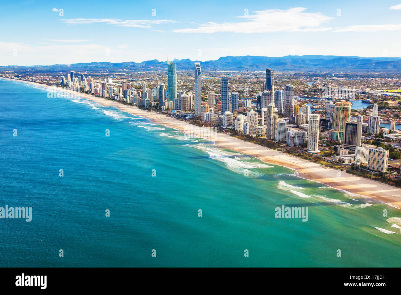 Vista aerea del Paradiso dei Surfisti sulla Gold Coast, Australia Foto Stock