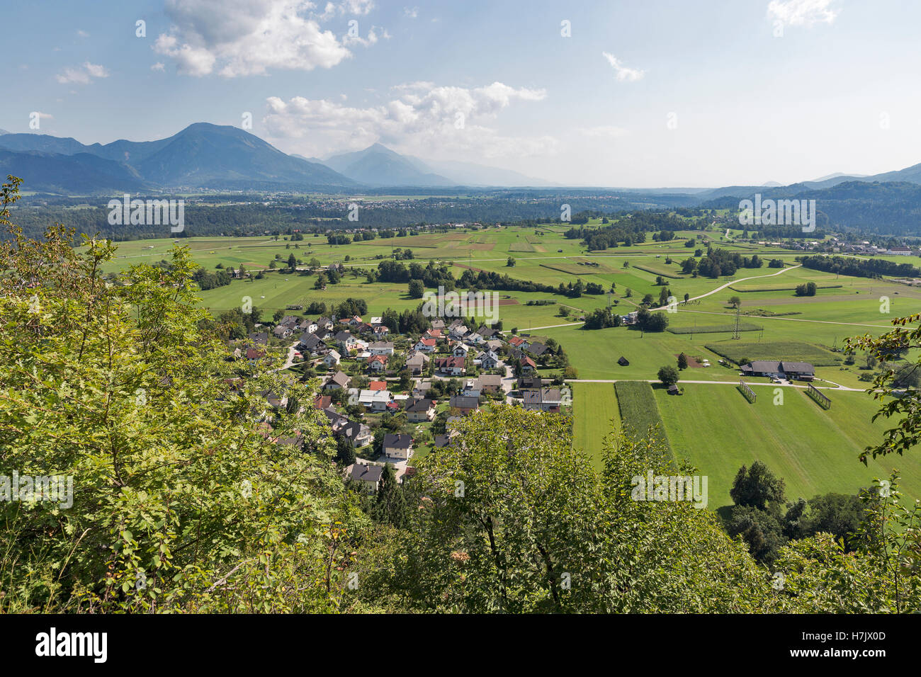 Campagna slovena paesaggio antenna, Bled Foto Stock