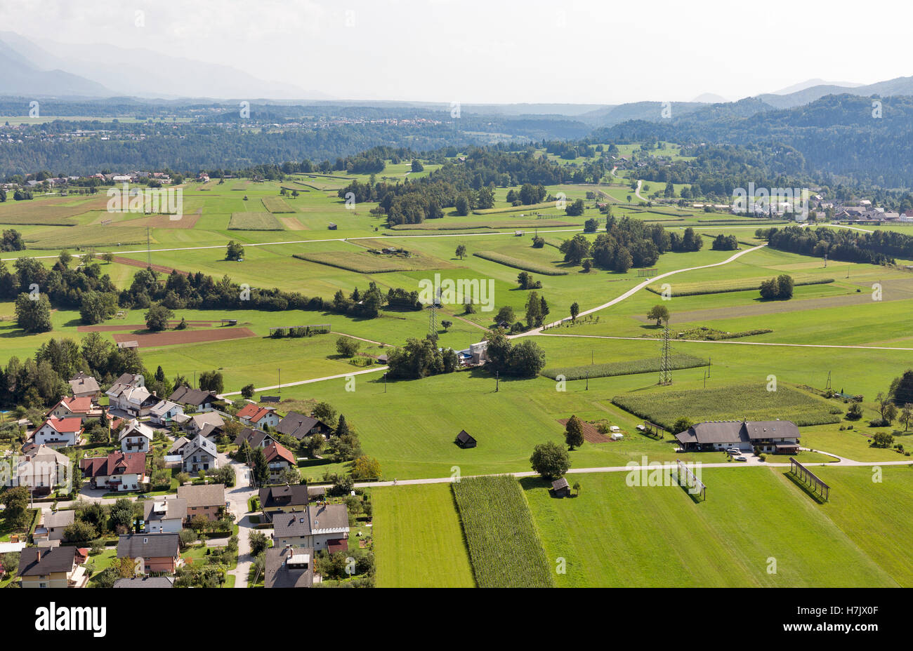 Campagna slovena paesaggio antenna, Bled Foto Stock