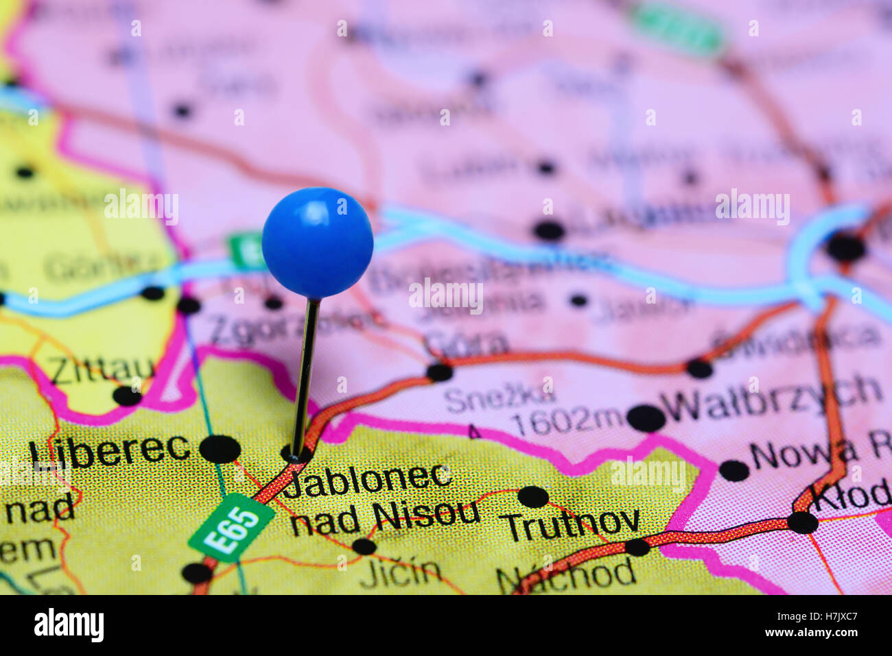 Jablonec nad Nisou imperniata su una mappa della Repubblica ceca Foto Stock