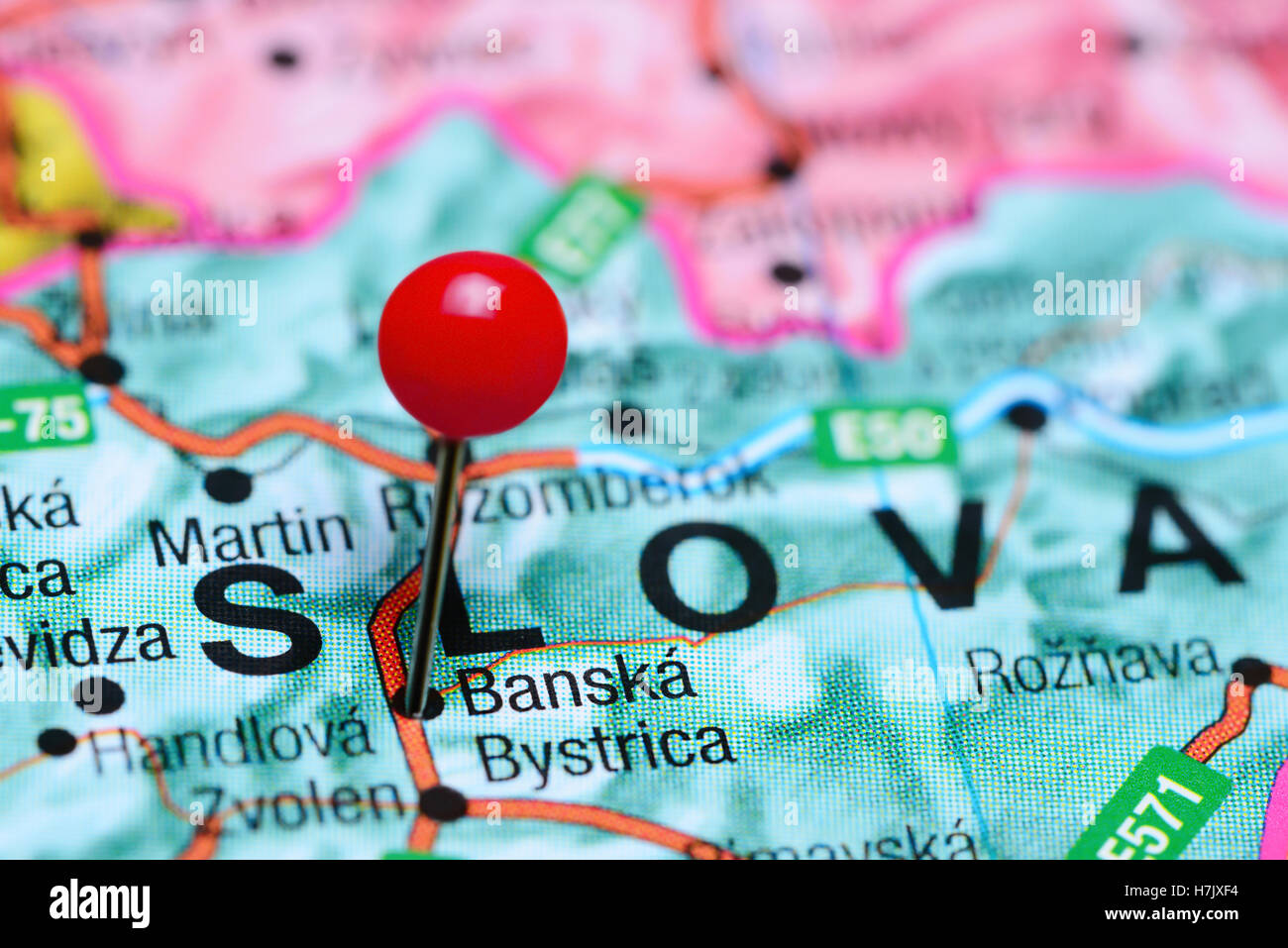 Banska Bystrica imperniata su una mappa della Slovacchia Foto Stock