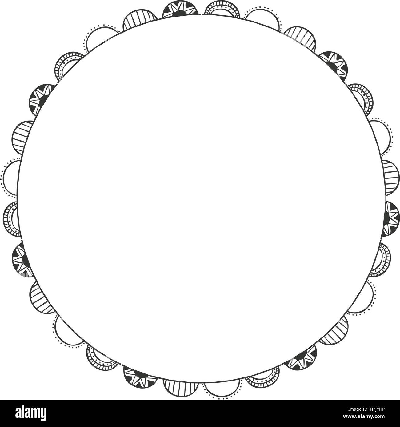 Cerchio boho icona. Ornamento Bohemic indiano e il tema della decorazione. Design in bianco e nero. Illustrazione Vettoriale Illustrazione Vettoriale