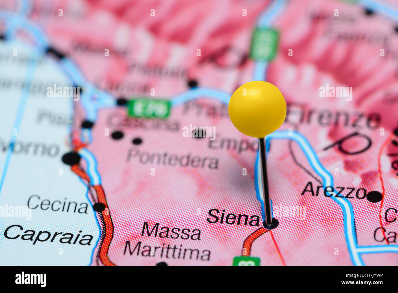 Siena imperniata su una mappa di Italia Foto Stock