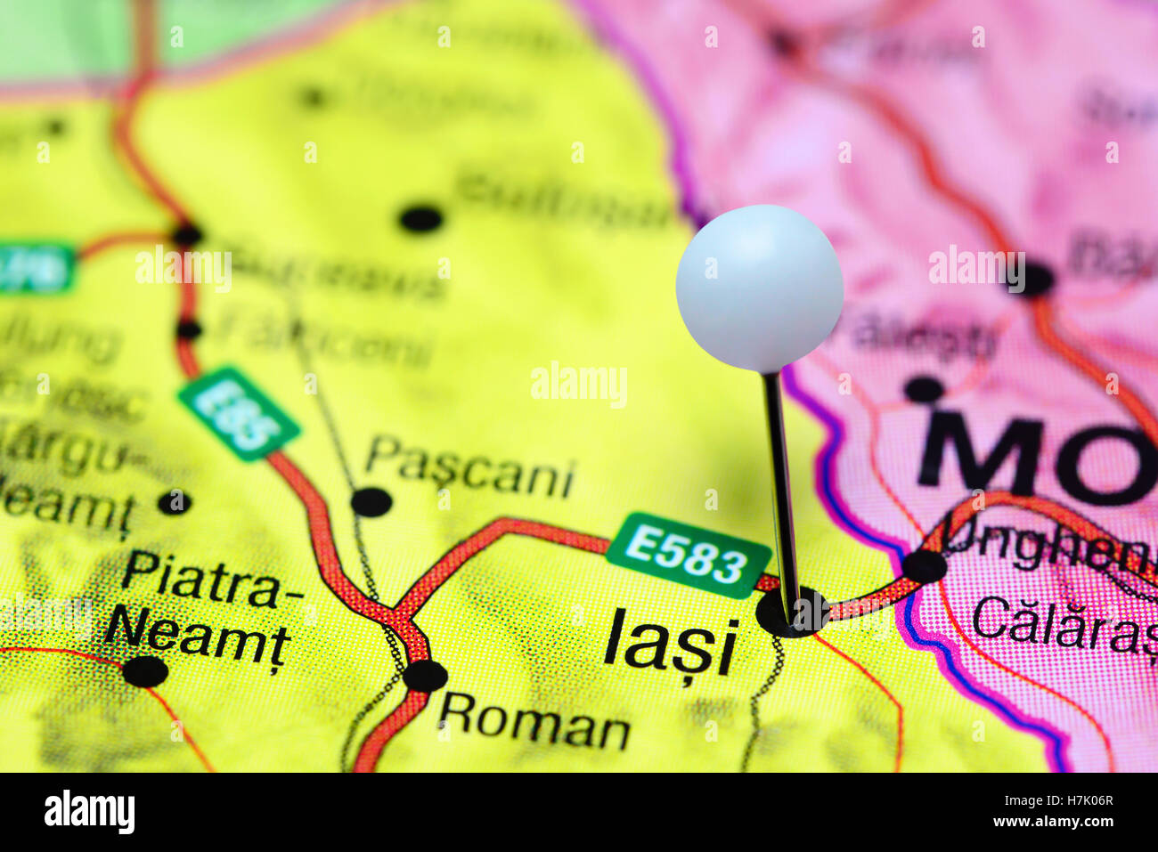Iasi imperniata su una mappa della Romania Foto Stock
