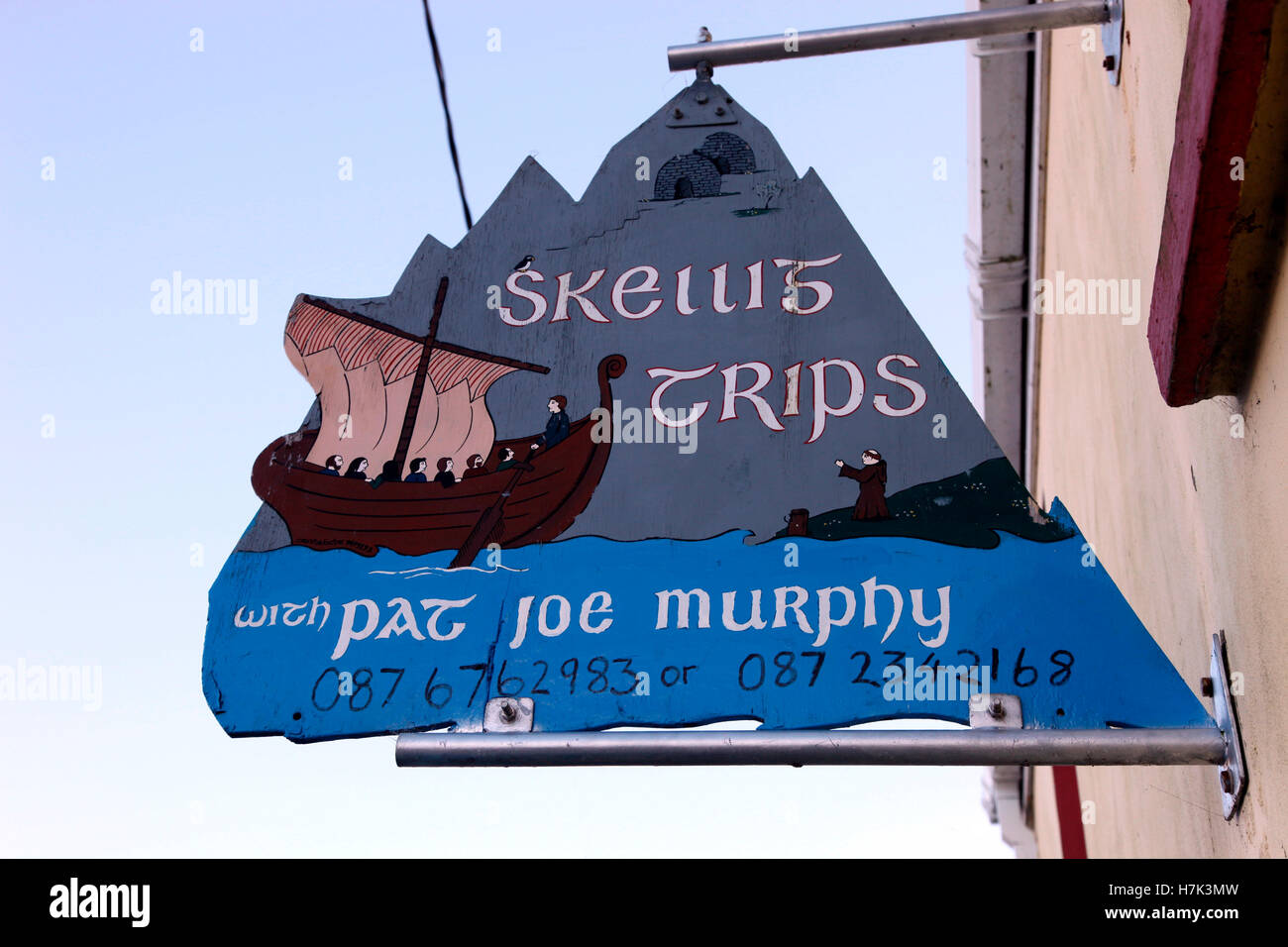 Segno per gite alle Isole Skellig da Joe Murphy Foto Stock