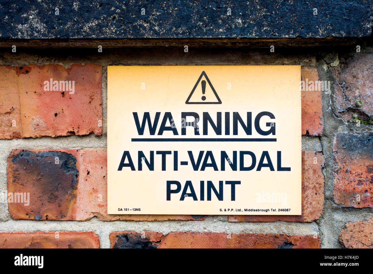 Avviso di segno anti vandalo vernice Foto Stock