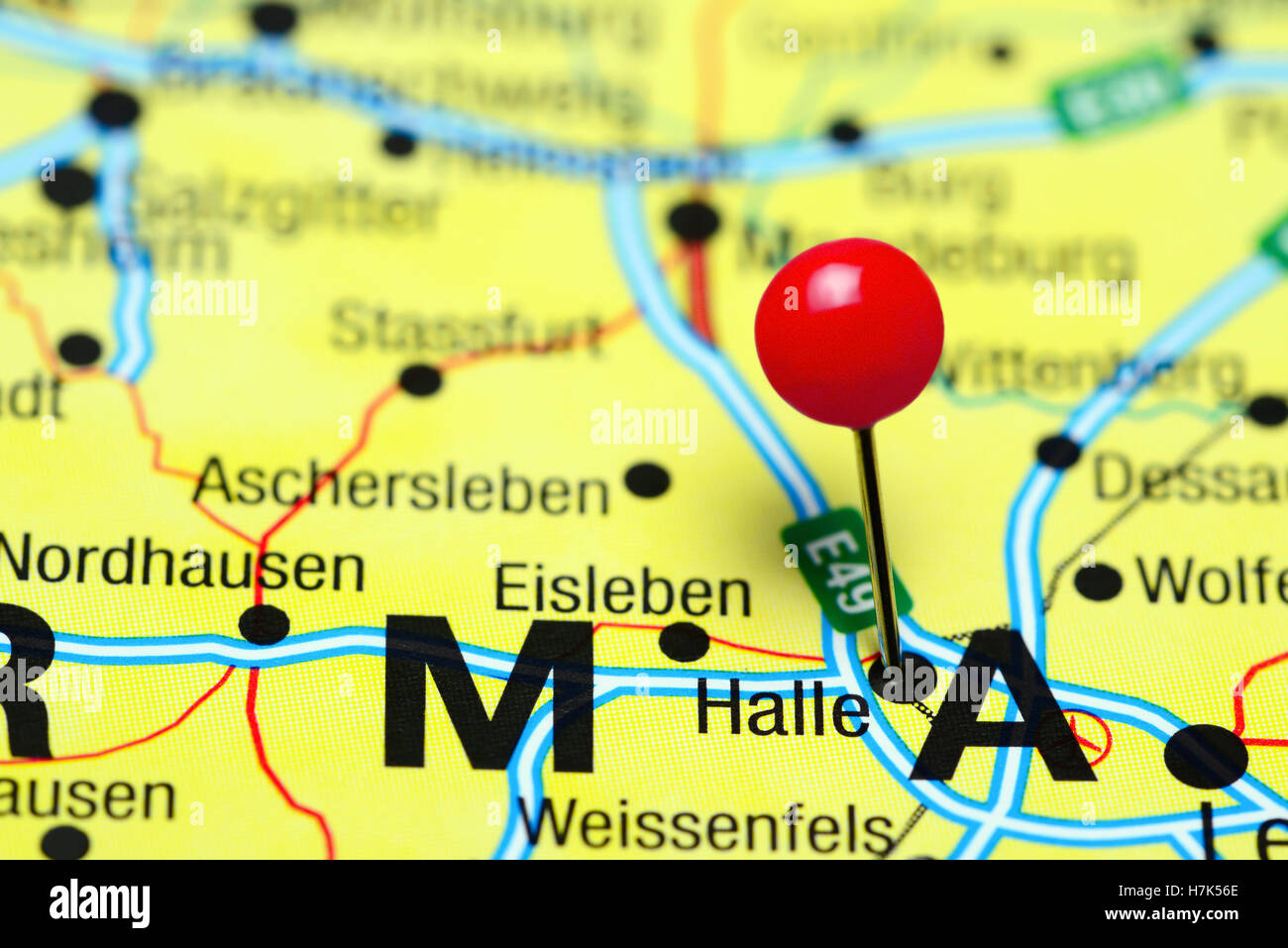 Halle imperniata su una mappa della Germania Foto Stock
