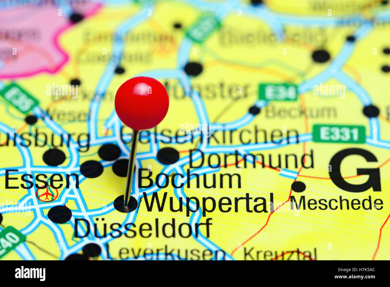 Wuppertal imperniata su una mappa della Germania Foto Stock