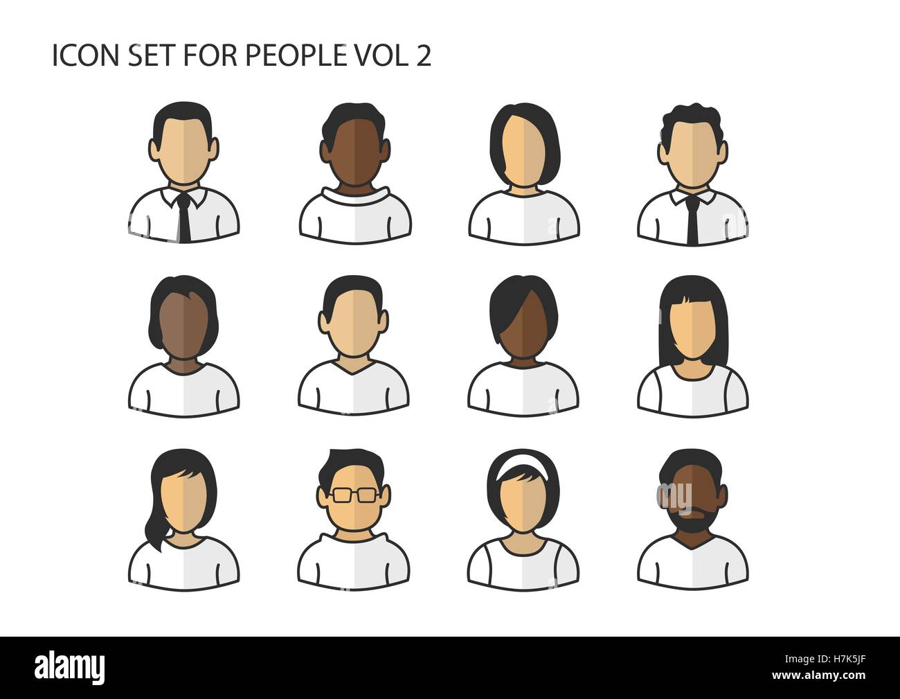Diverse icone vettoriali / simboli di avatar teste e facce con diversi colori di pelle per gli uomini e per le donne Illustrazione Vettoriale