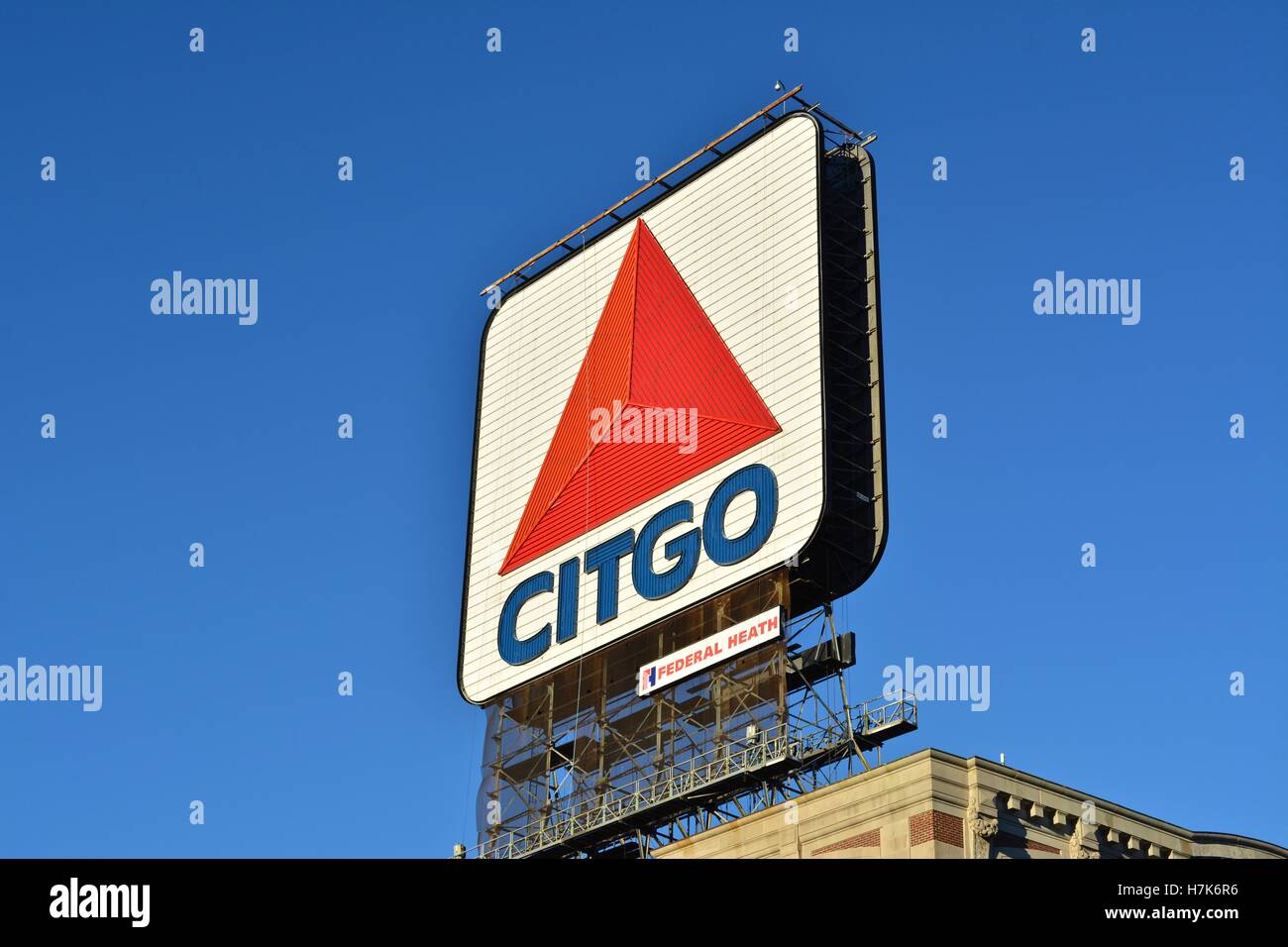 L'iconico CITGO segno a Kenmore Square di Boston del quartiere Fenway. Foto Stock