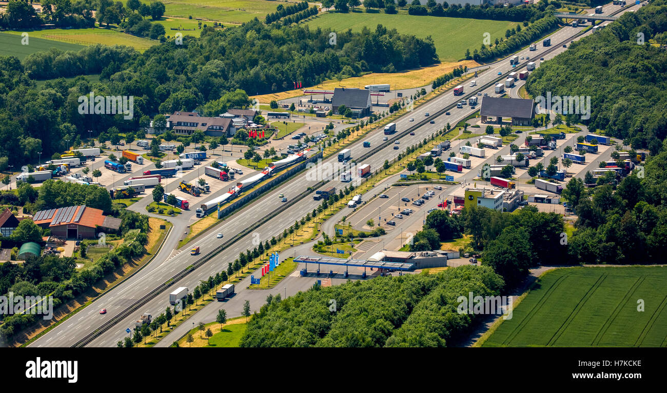 Autobahn area riposo Rhynern, autostrada A2, Hamm, distretto della Ruhr, Nord Reno-Westfalia, Germania Foto Stock