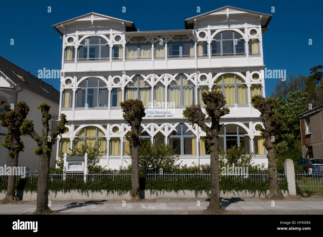 Architettura Resort In Wilhelmstrasse, Villa Meeresgruss, Mar Baltico località di Sellin, Isola di Ruegen Foto Stock