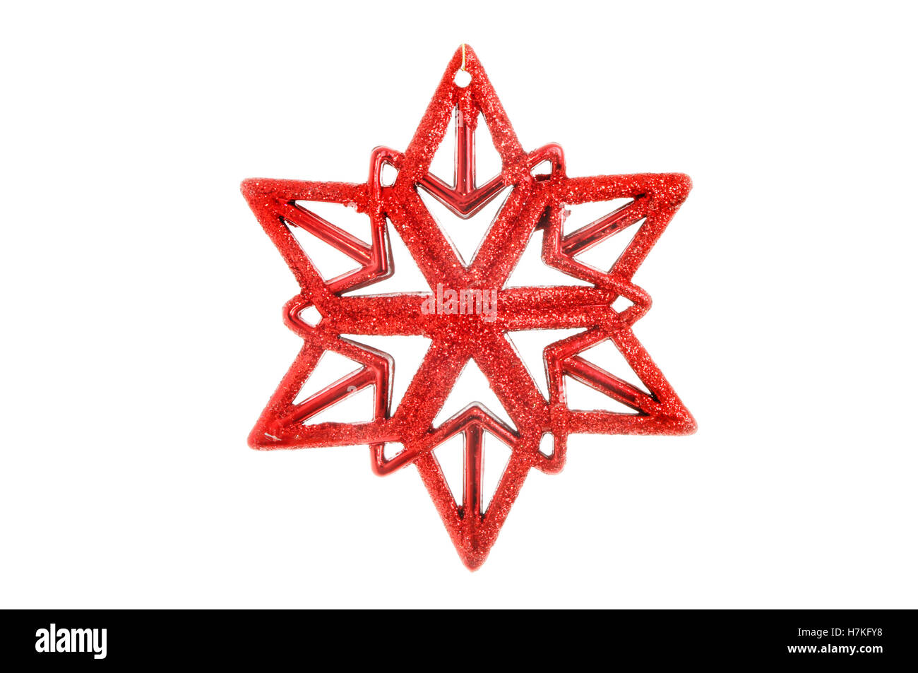 Red glitter stella di Natale isolata contro bianco Foto Stock