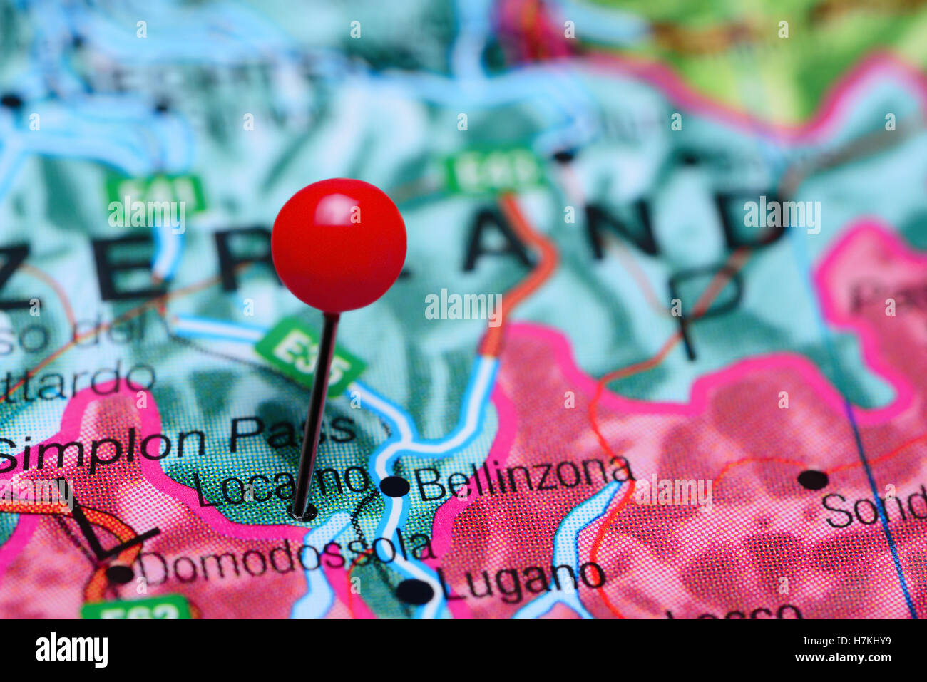 Locarno imperniata su una cartina della Svizzera Foto Stock