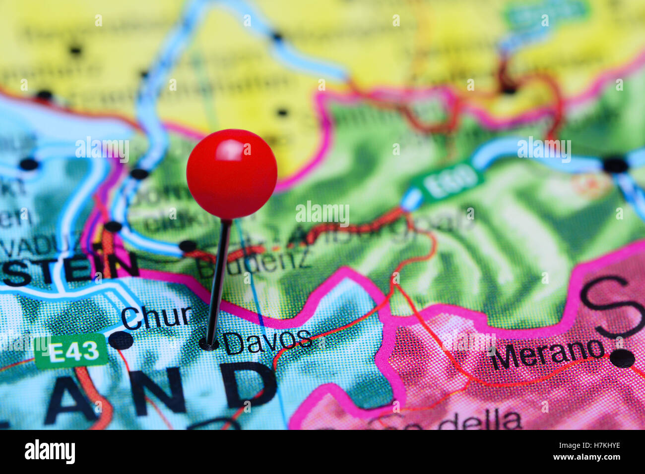 Davos imperniata su una cartina della Svizzera Foto Stock