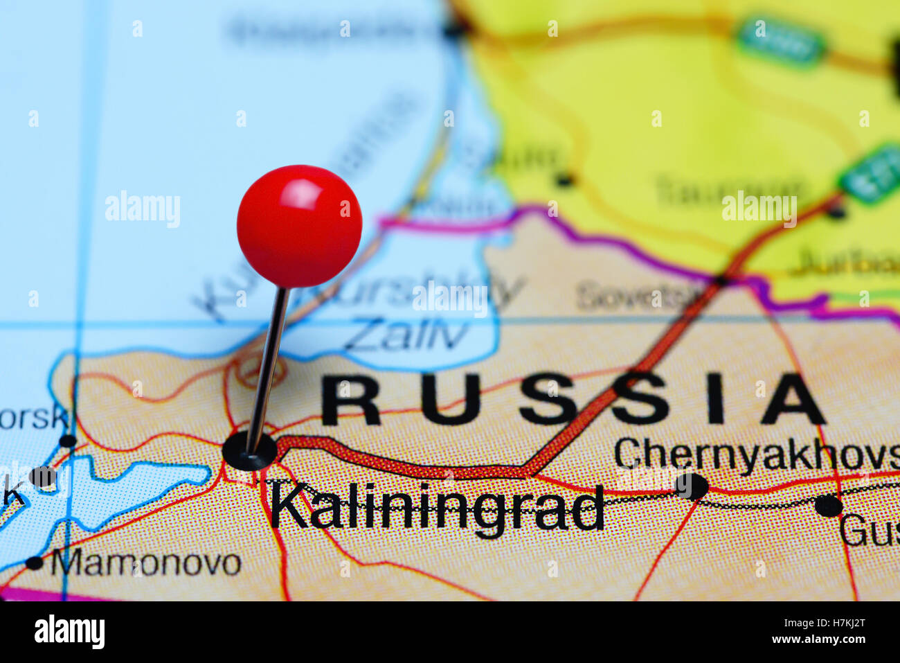 Kaliningrad imperniata su una mappa di Russia Foto Stock