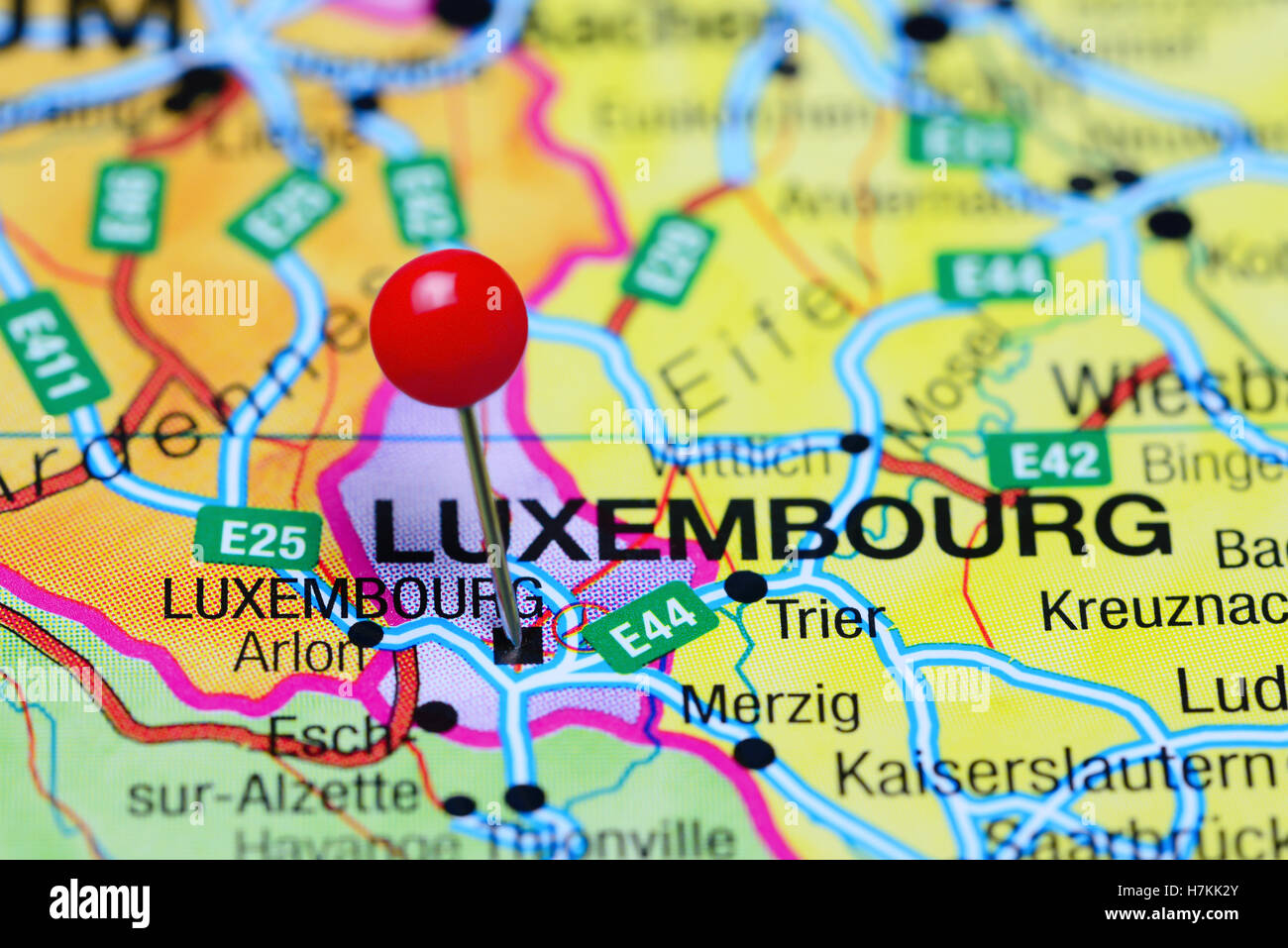 Lussemburgo imperniata su una mappa Foto Stock