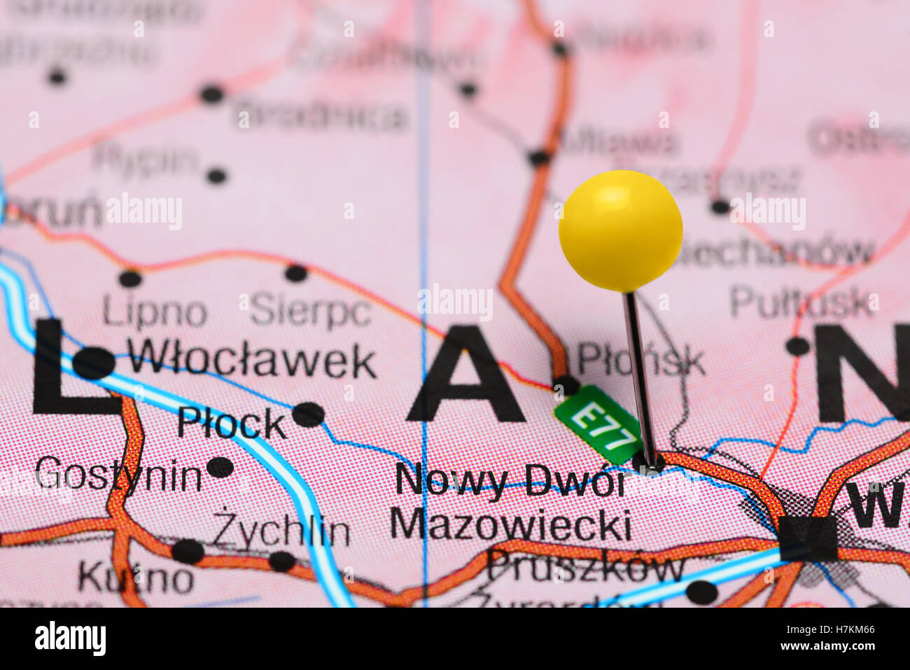 Nowy Dwor Mazowiecki imperniata su una mappa di Polonia Foto Stock