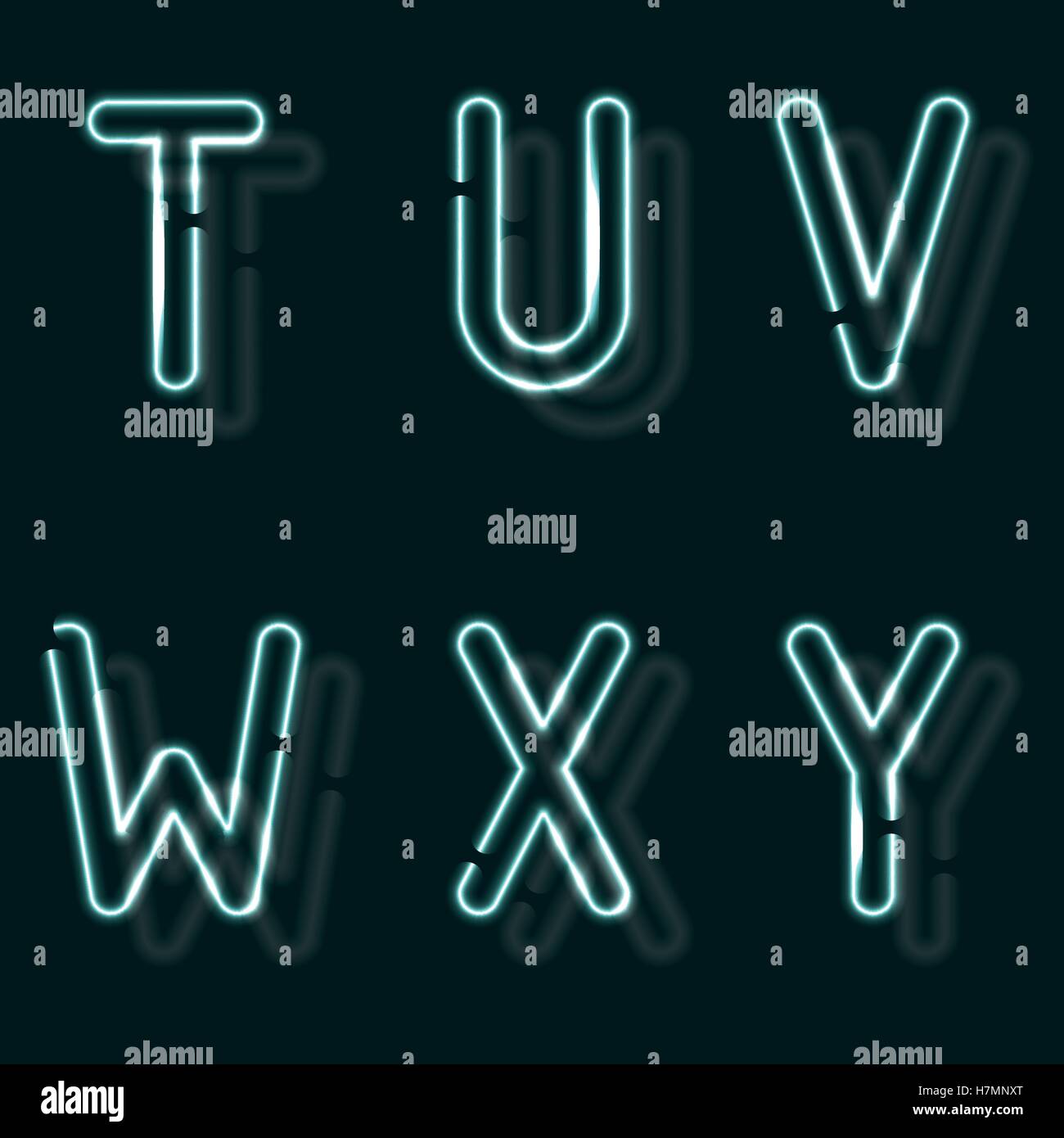 Il Neon alfabeto. Incandescente font contour. Vettore realistica lettera di tubi. illustrazione. Insolito ABC. Illustrazione Vettoriale