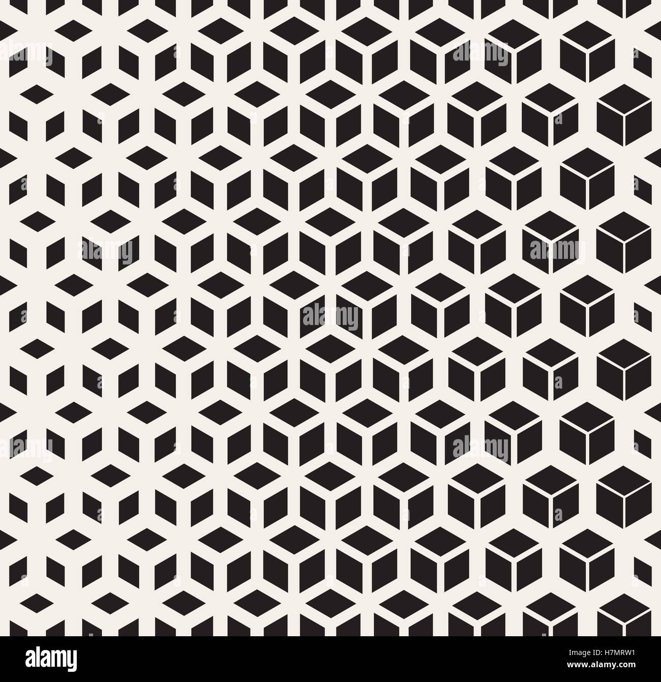 Vector Seamless in bianco e nero cubo geometrico forma linee griglia Halftone Pattern sfondo astratto Illustrazione Vettoriale