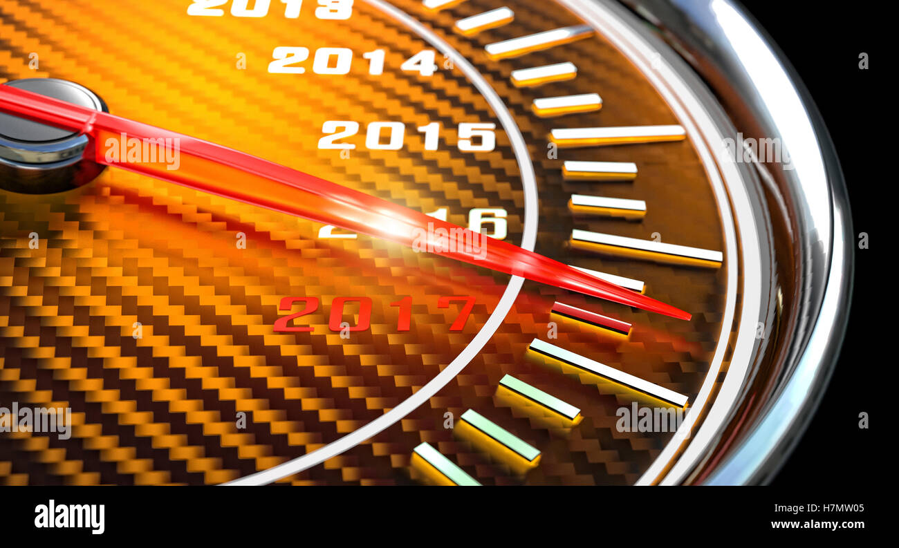 Il giorno di anno nuovo 2017 tachimetro rendering 3D Foto Stock