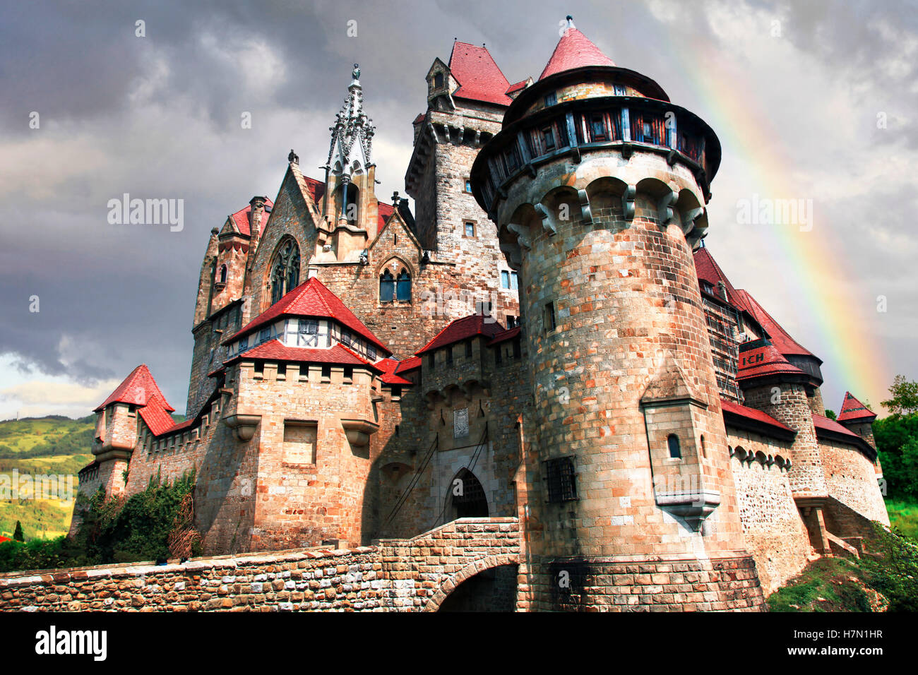 Suggestivo vecchio kreuzenstein castle,l'Austria. Foto Stock