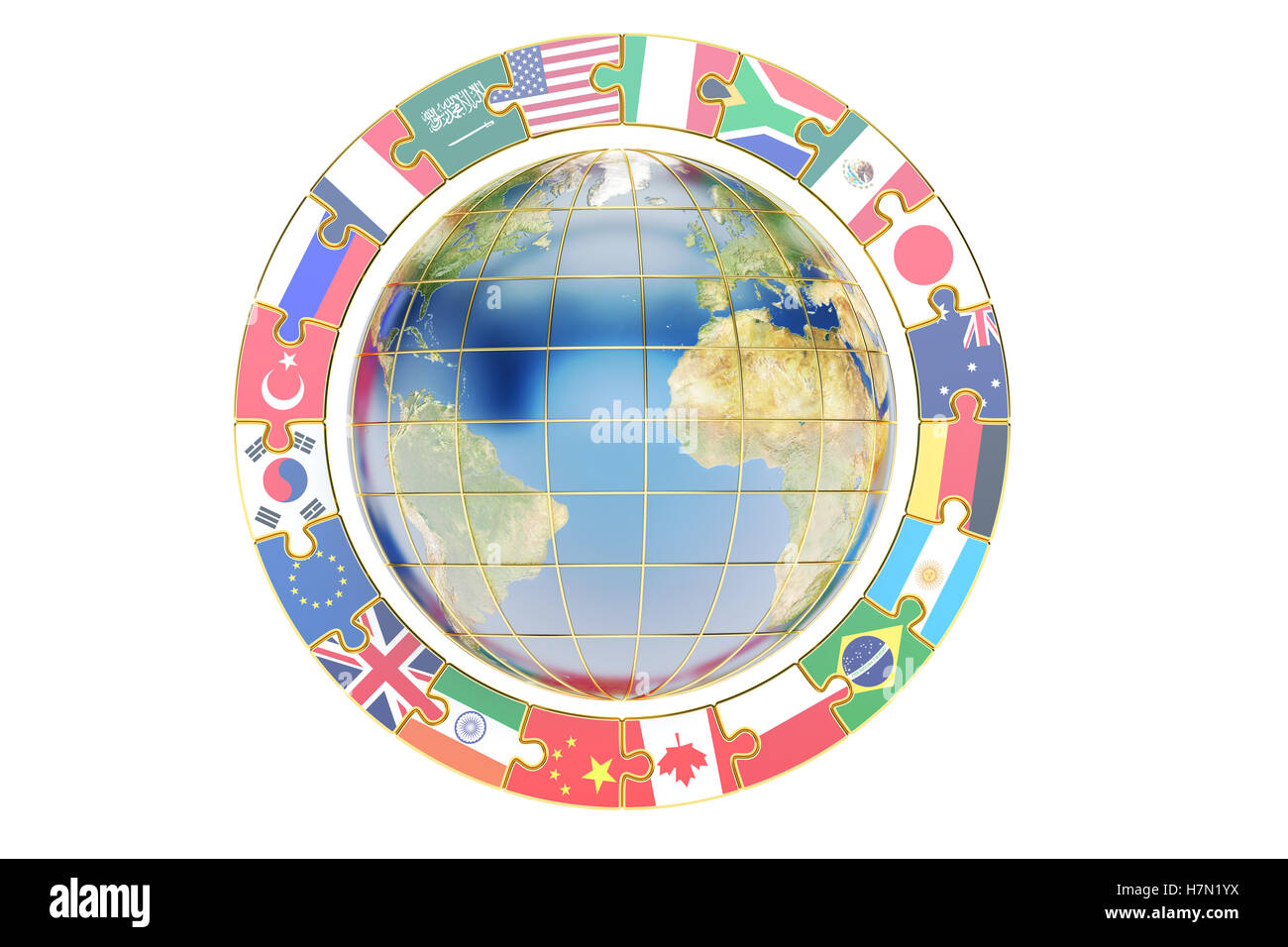 Internazionale global concetto di comunicazione con la terra, rendering 3D Foto Stock