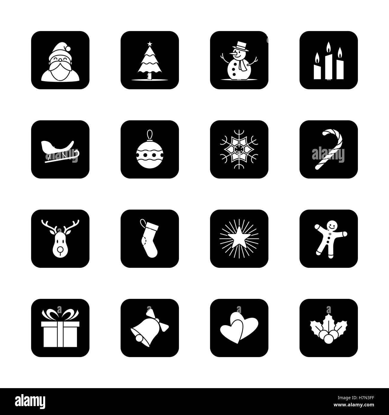 Natale e Anno Nuovo Imposta icona illustrazione - nero rettangolo arrotondato Foto Stock