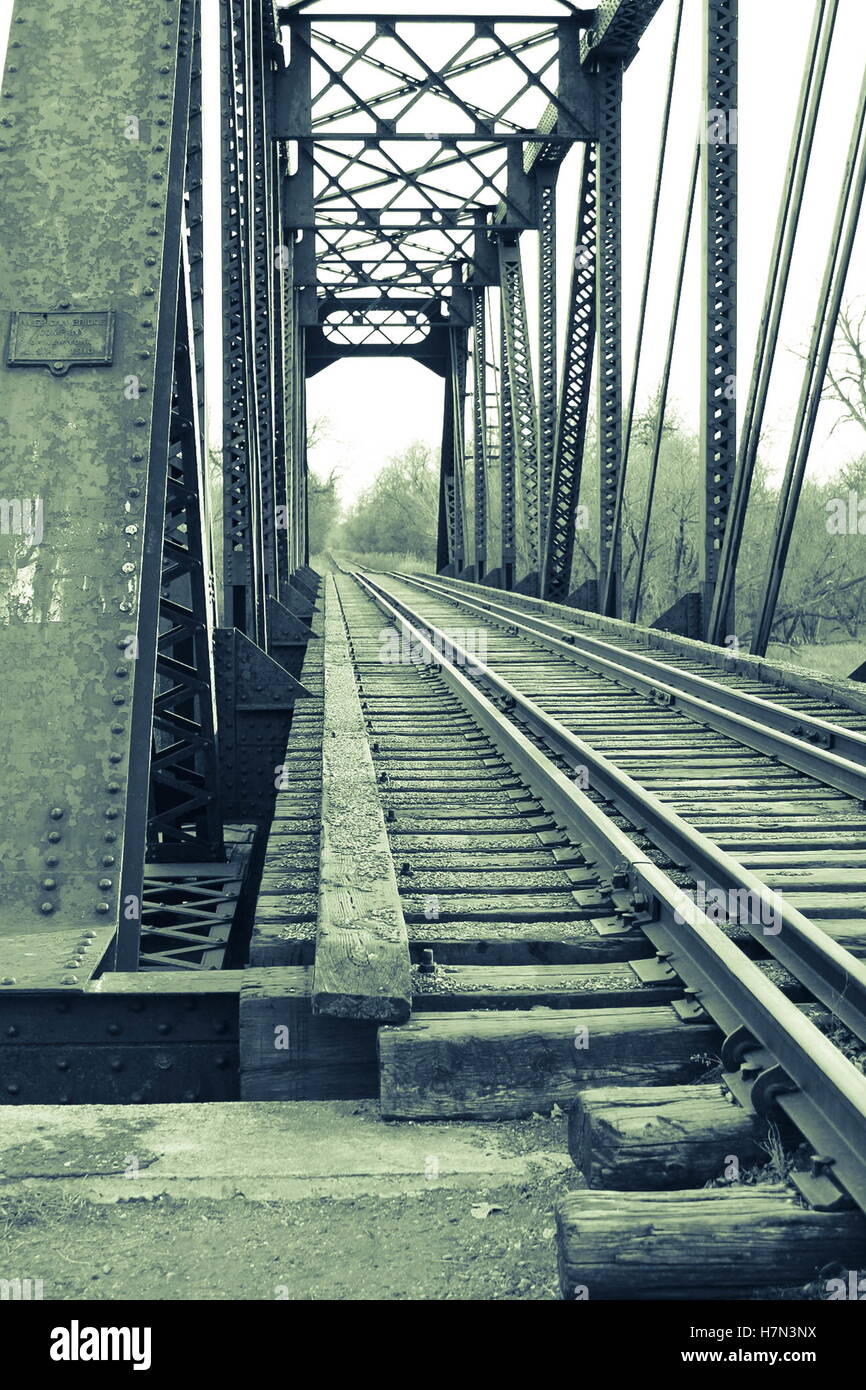 Storico treno in acciaio ponte in mandan North Dakota Foto Stock