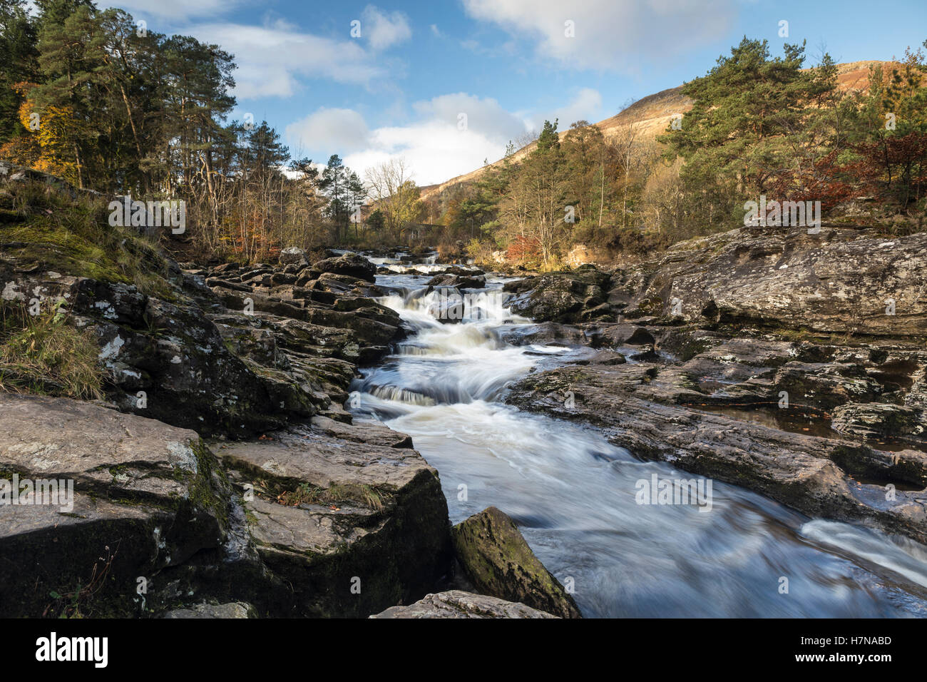 Le Cascate di Dochart a Killin, Scozia Foto Stock