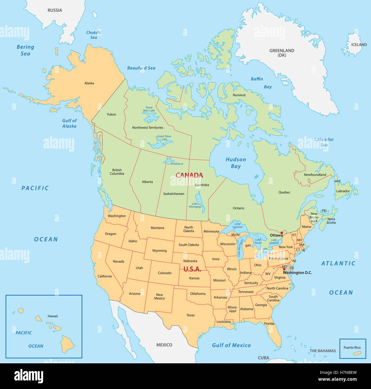 Mappa del nord america Illustrazione Vettoriale