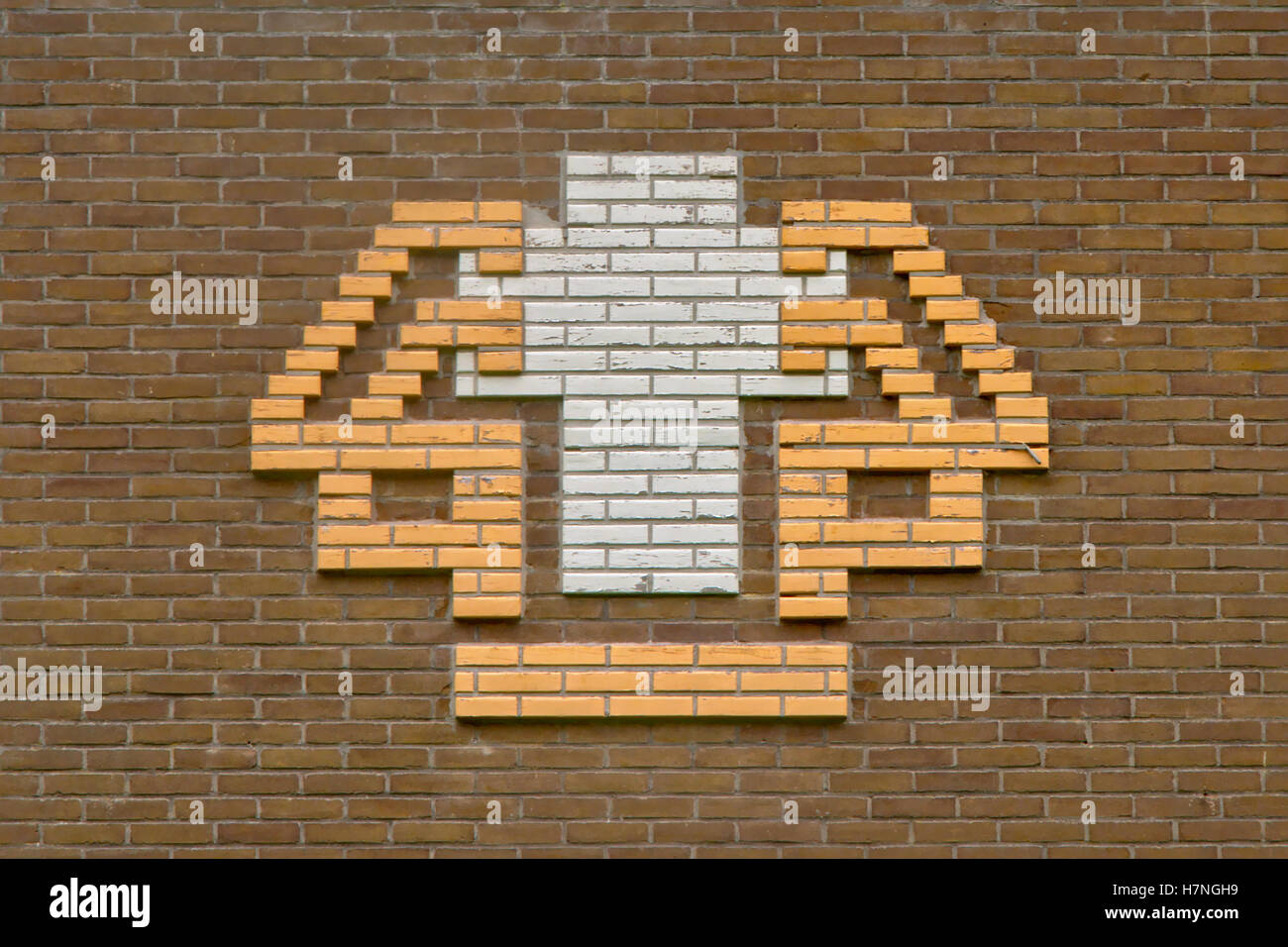 Il logo di Hoge Veluwe National parc nei Paesi Bassi nel muro di mattoni Foto Stock