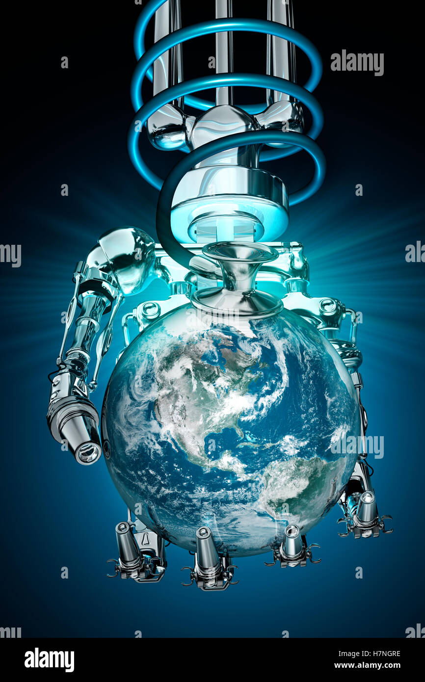 Mano robotica tenendo la messa a terra Foto Stock
