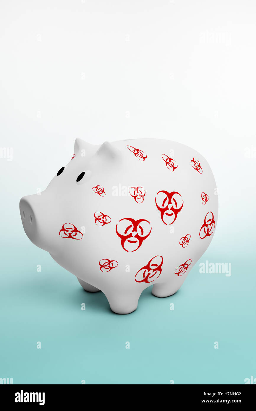 Salvadanaio con simbolo di rischio biologico Foto Stock