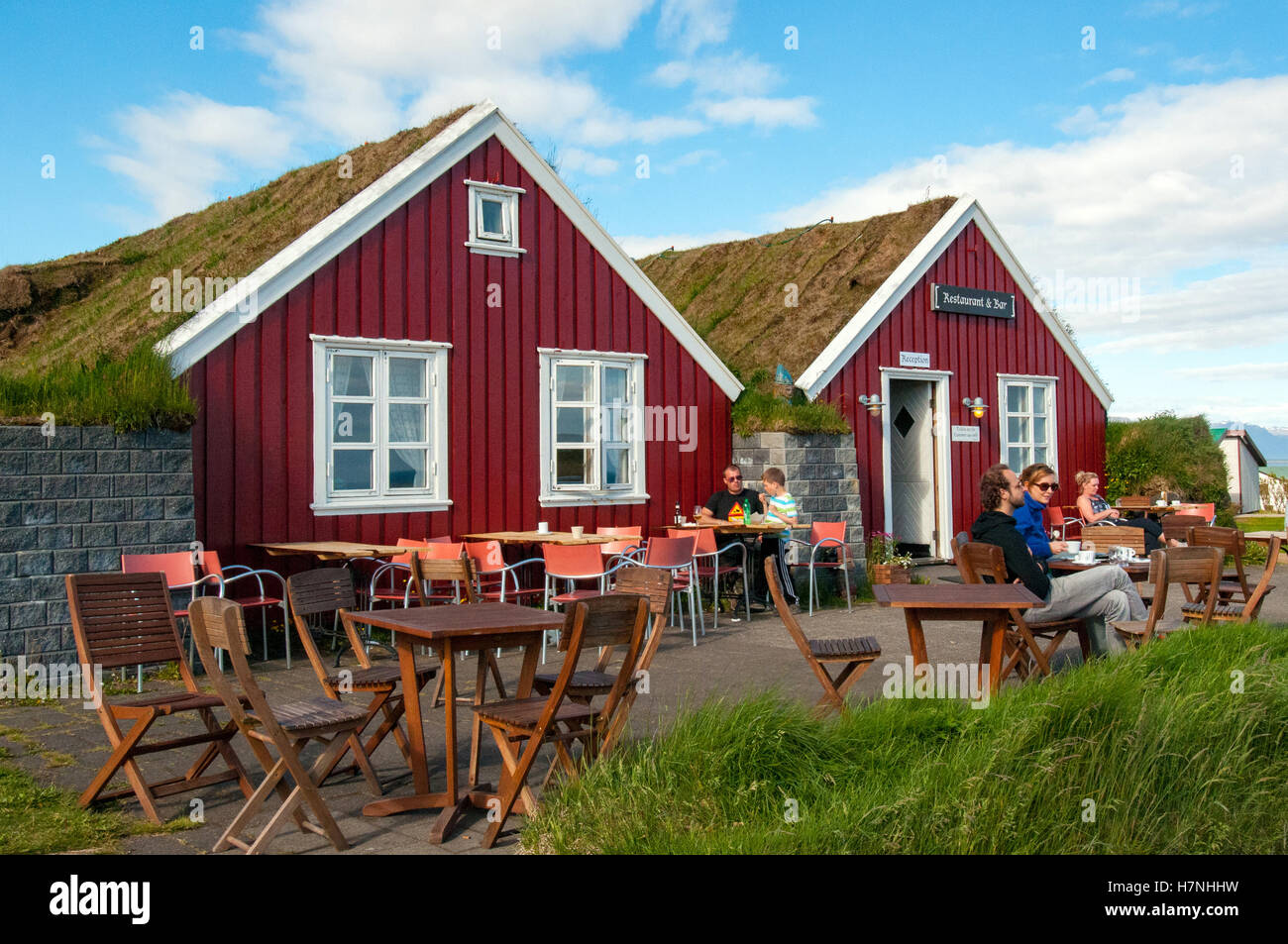 Ristorante e bar , Vesturland regione Penisola Snaefellsnes, Arnarstapi Foto Stock