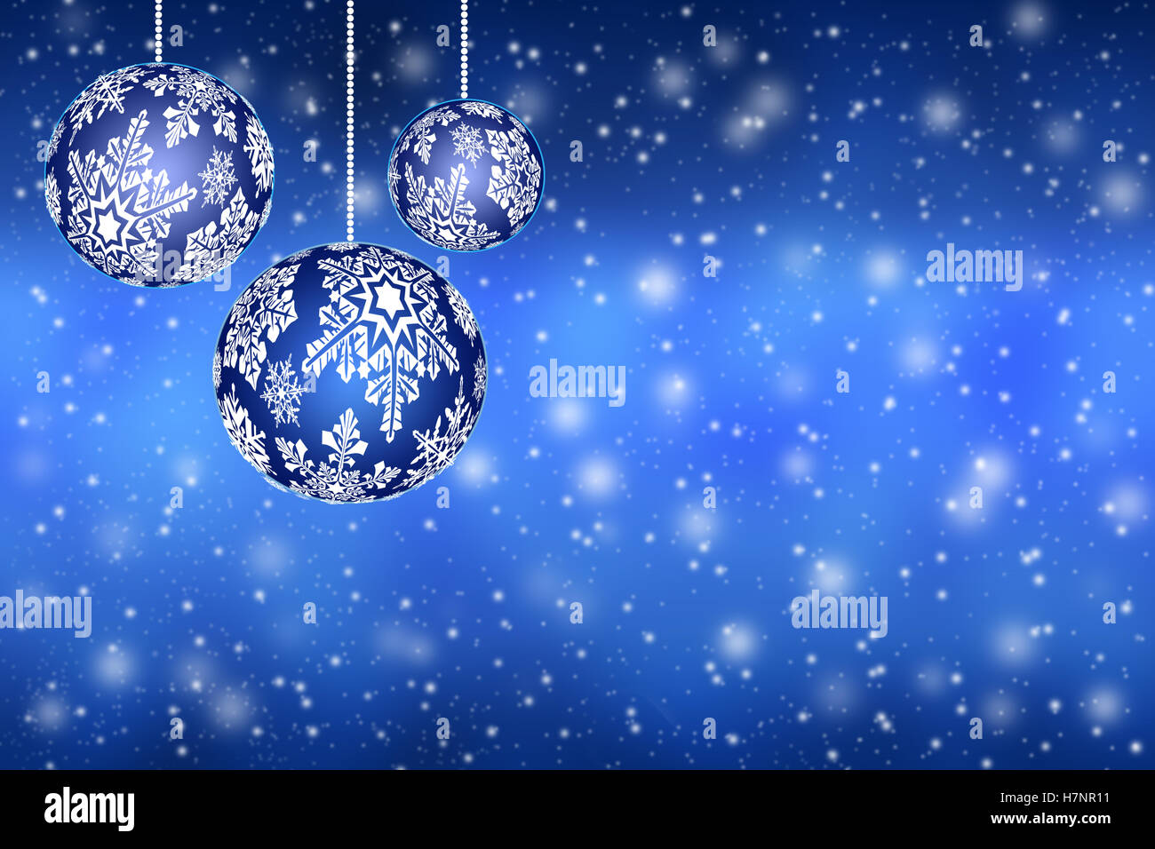 Giocattoli di Natale con i fiocchi di neve su sfondo astratto - illustrazione Foto Stock