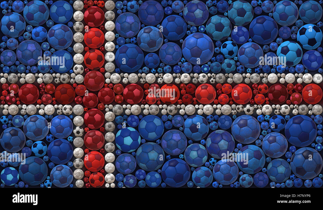 Bandiera nazionale della Repubblica di Islanda palloni da calcio illustrazione mosaico Design Concept sfondo Sport Foto Stock