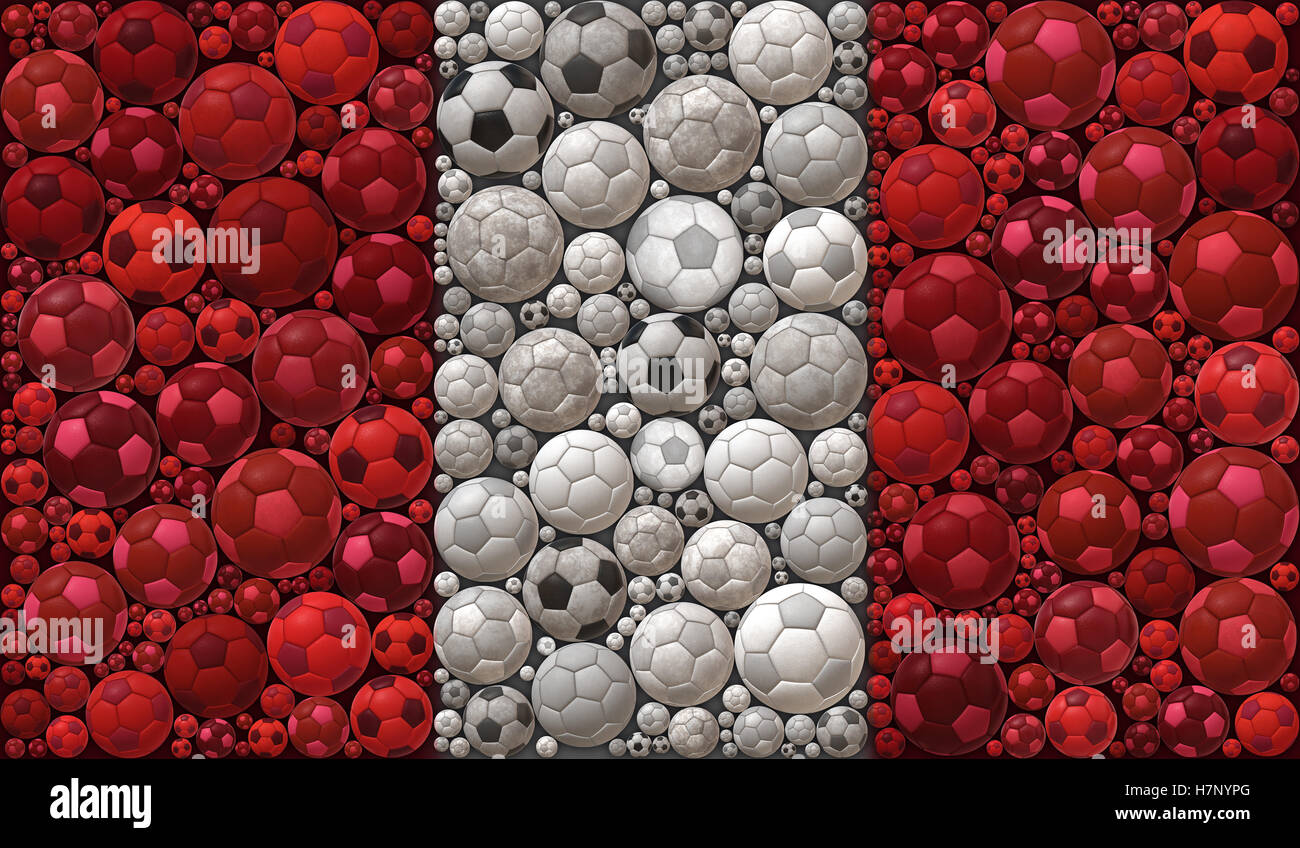 Bandiera nazionale della Repubblica del Perù palloni da calcio illustrazione mosaico Design Concept sfondo Sport Foto Stock