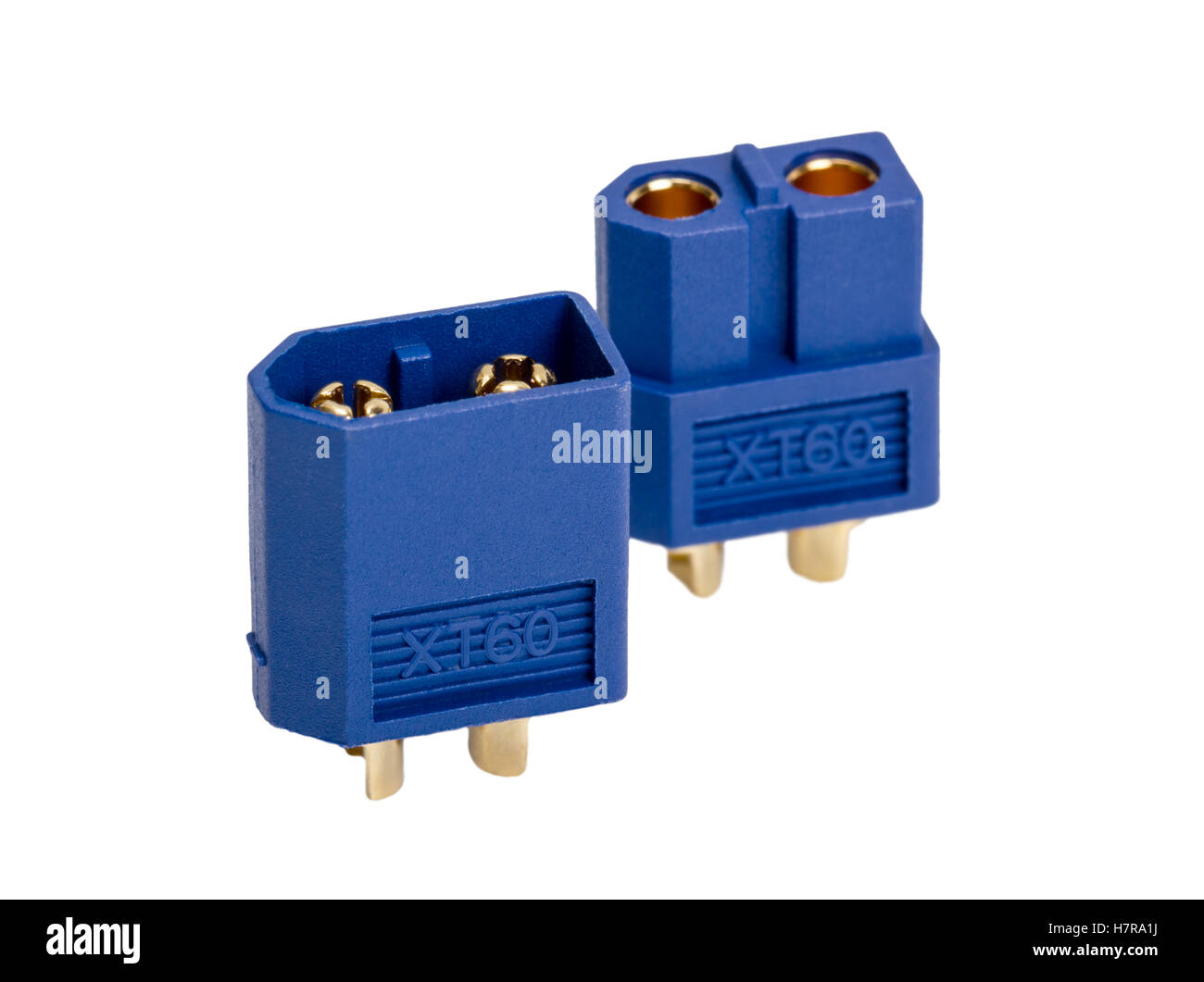 Raccolta elettronica - Bassa tensione alta del connettore di alimentazione standard industriale - XT60 isolato su sfondo bianco Foto Stock