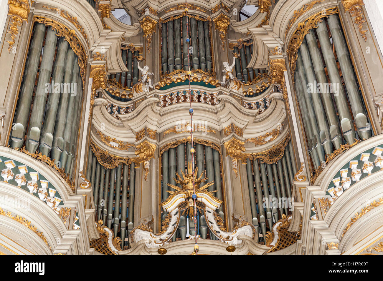 L'organo, la chiesa di Santa Maria, Marienkirche, Rostock, Meclenburgo-Pomerania Occidentale, Germania Foto Stock