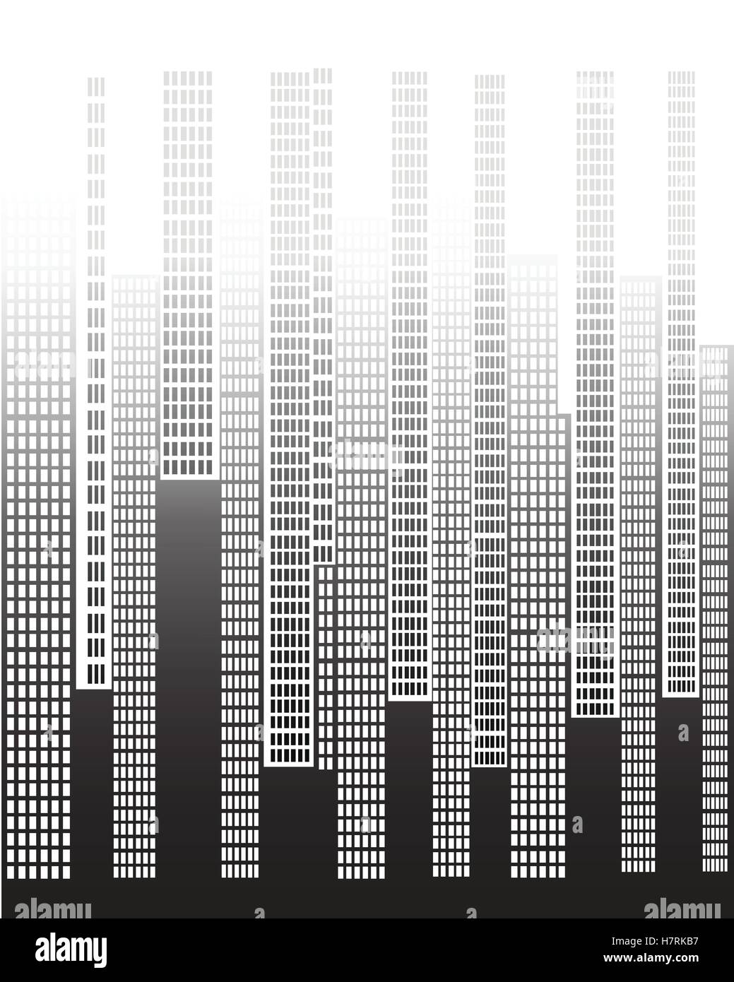 Una skyline della città di dissolvenza, come gli edifici si taller Illustrazione Vettoriale