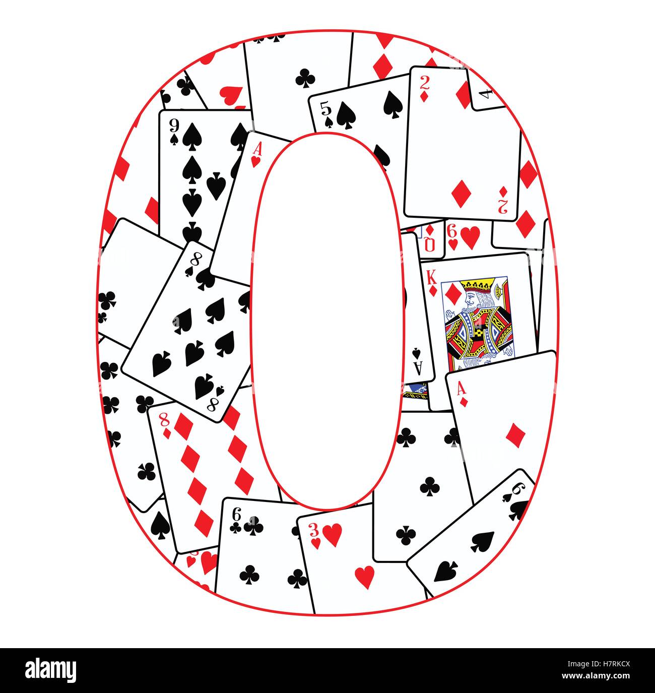 Carte da gioco in ordine casuale come uno sfondo per il numero 0 Illustrazione Vettoriale
